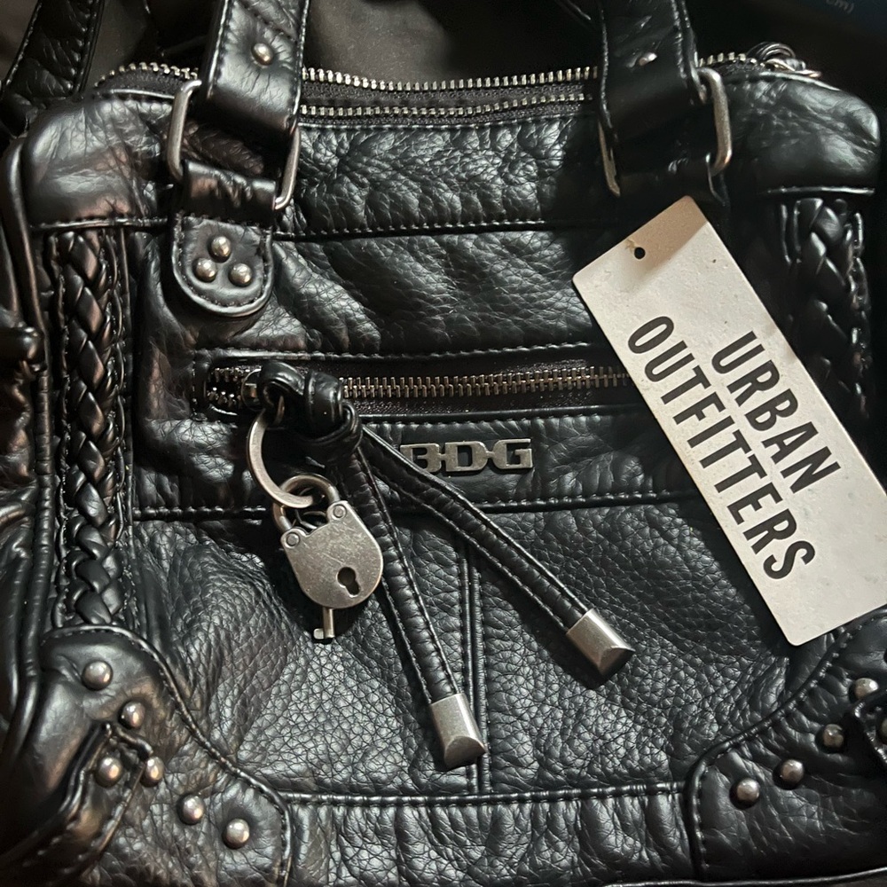 BDG black mini Cindy  Leather Satchel with Braided Trim